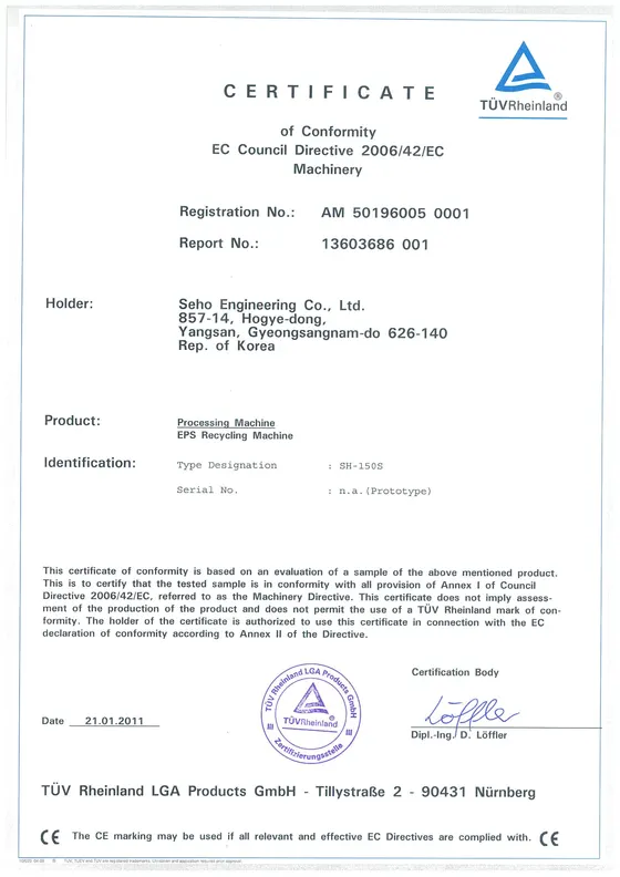 CE certificate — SH-150S