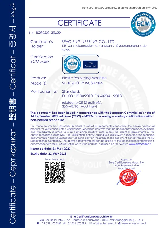 CE certificate — SH-40M · SH-90A · SH-90M